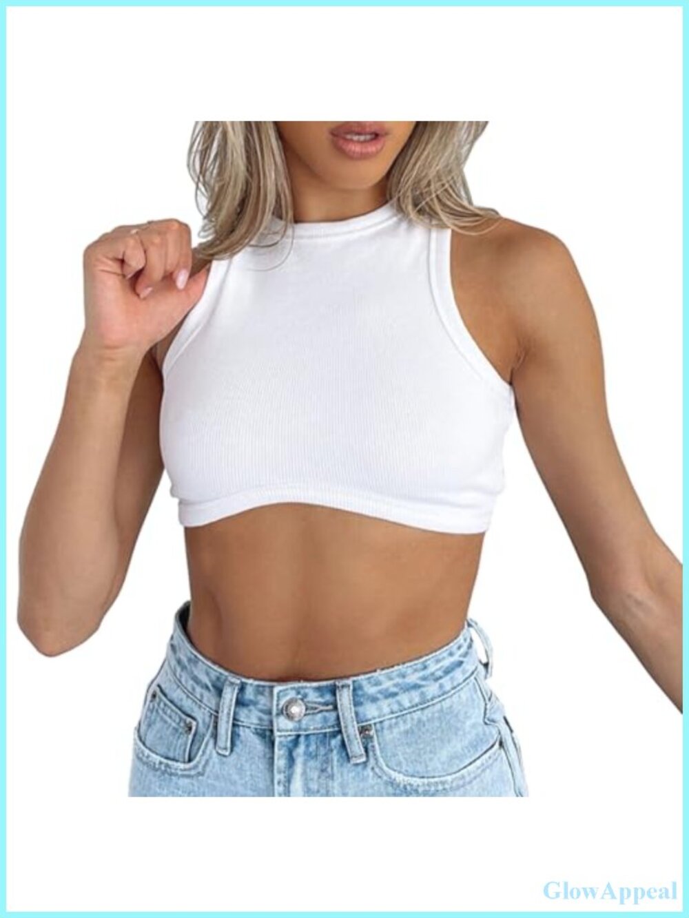 Women's Ribbed Knit Sleeveless Crew Neck Crop Tank Top